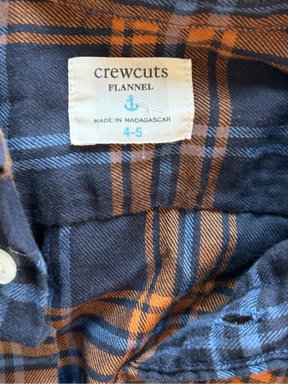 Crewcuts Boy’s Navy and Orange Plaid Button-Down Flannel Shirt
